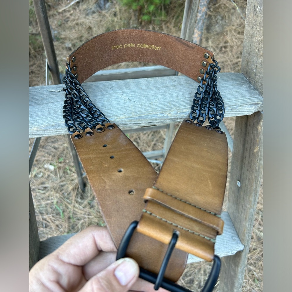 Linea Pelle Collection Leather belt with black chains NWOT
